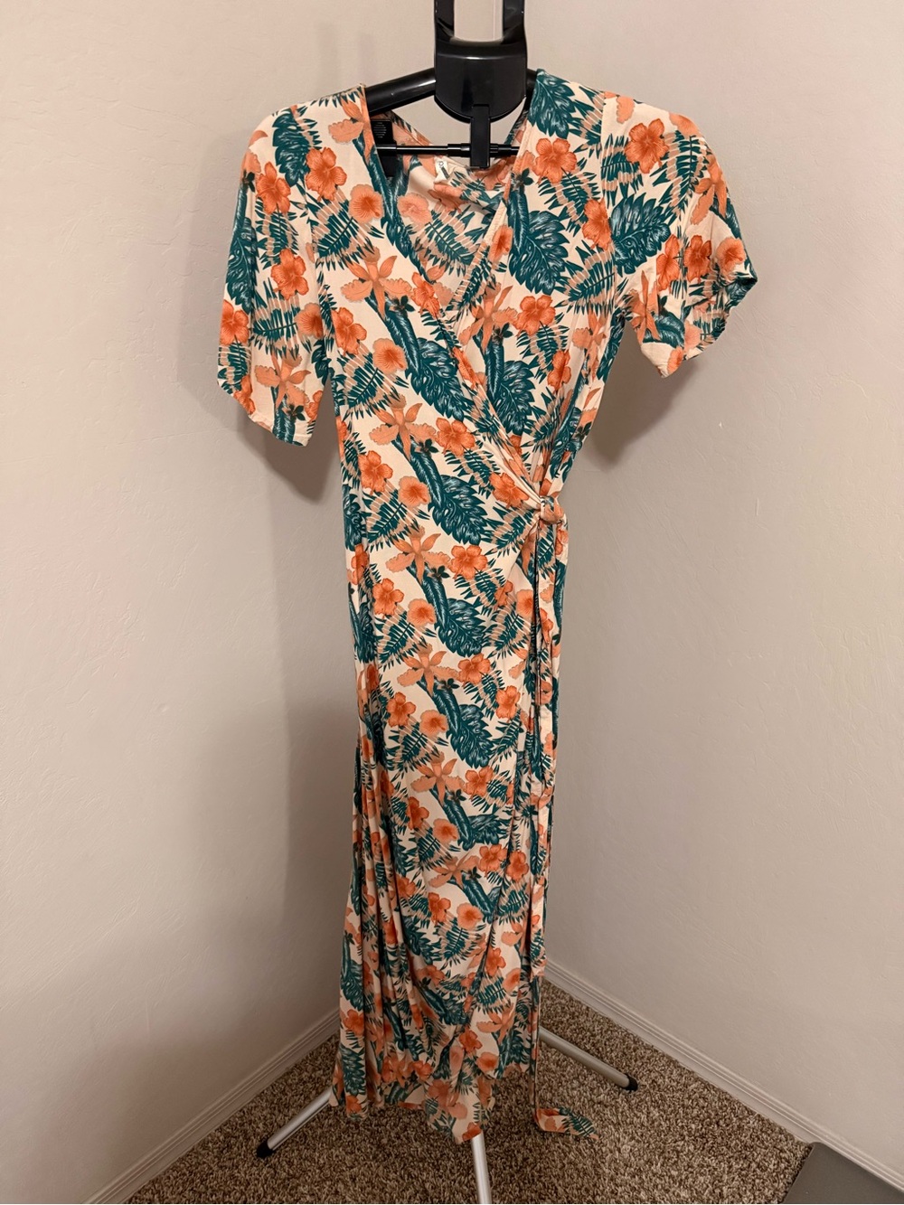 Roxy Teal & Orange Tropical Wrap Maxi Dress